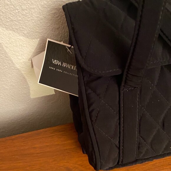Vera Bradley microfiber shoulder/satchel bag Quilted. 2 Handles Black. Brand New - Picture 4 of 11